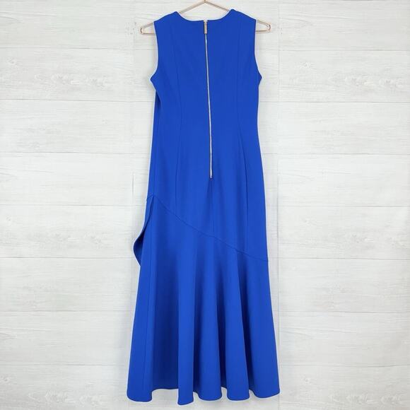 NWT Calvin Klein Midi Sheath Dress Size 4 Royal Blue Ruffle Hem Stretch Cocktail - Picture 6 of 16